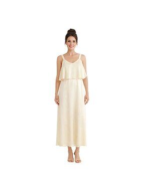 New Molly Bracken XS Cream Maxi Formal Dress With Straps & Satin Finish